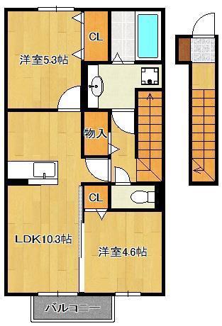 エスポワール 下城野Ⅲ(2LDK/2階)の間取り写真