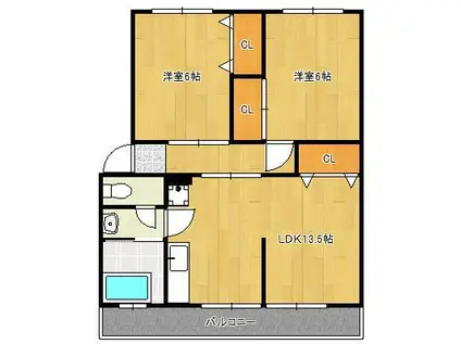 グリーンハイツうえだ(2LDK/5階)の間取り写真