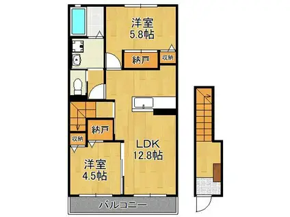 ノワールフェーヴ(2LDK/2階)の間取り写真