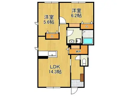 ブランフェーブ(2LDK/1階)の間取り写真