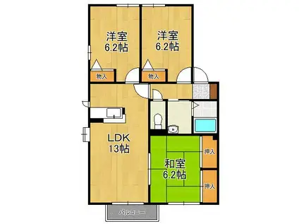 グローブ・たかのD棟(3LDK/1階)の間取り写真