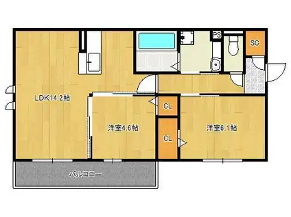 セレーノ・ヴィラ城野(2LDK/3階)の間取り写真