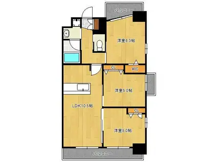 コンダクトレジデンスJONO(3LDK/7階)の間取り写真