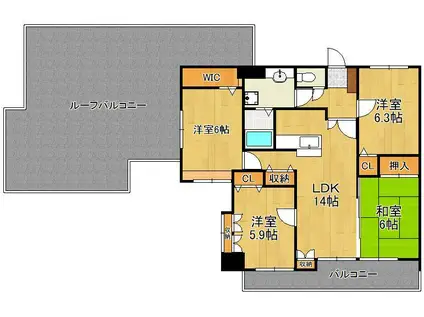 ライオンズマンション城野駅前(4LDK/6階)の間取り写真