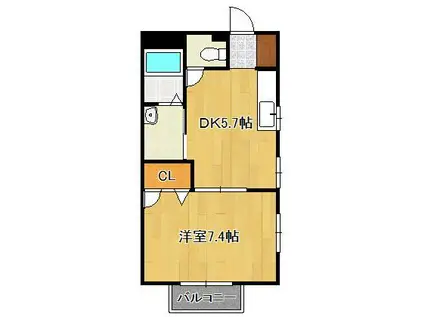 ドゥソレイユ21 B棟(1DK/2階)の間取り写真