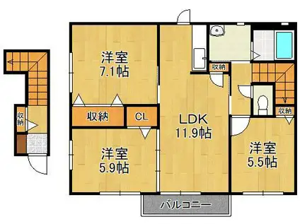 シャーメゾン長尾(3LDK/2階)の間取り写真