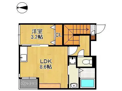 LILA城野(1LDK/2階)の間取り写真