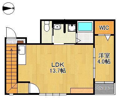 LILA城野(1LDK/2階)の間取り写真