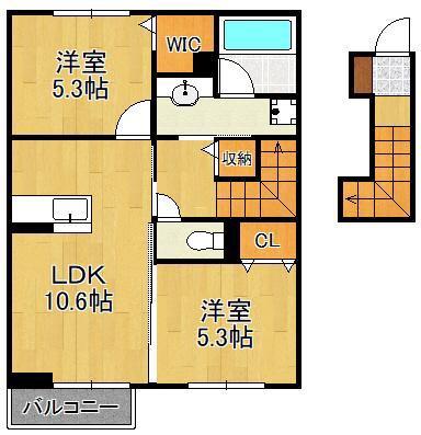 D-ROOM下城野(2LDK/2階)の間取り写真