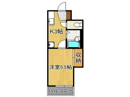 シャトレ片野Ⅲ(1K/3階)の間取り写真