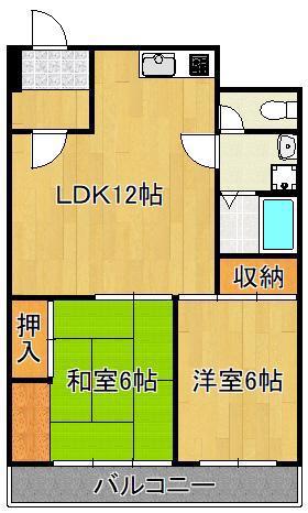 ハニーハイツ三萩野(2LDK/9階)の間取り写真