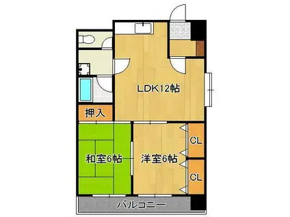 ハニーハイツ三萩野(2LDK/10階)の間取り写真