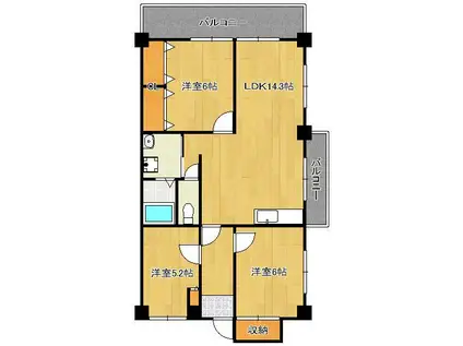 グリーンハイツ足立(3LDK/4階)の間取り写真