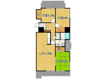 ヴァルト片野駅前(3LDK/2階)の間取り写真