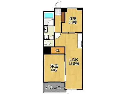 城野駅前ビル(2LDK/6階)の間取り写真