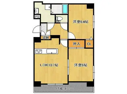 プレステージ・デル・片野(2LDK/9階)の間取り写真