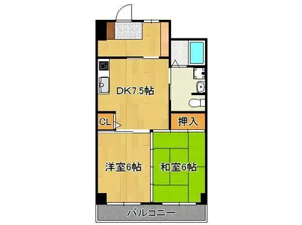 グローリー足立(2DK/3階)の間取り写真