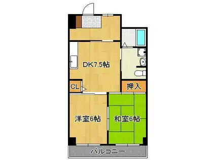 グローリー足立(2DK/3階)の間取り写真