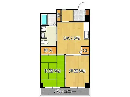 グローリー足立(2DK/5階)の間取り写真