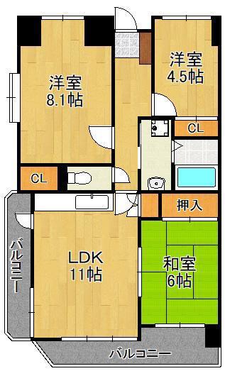 ラディア霧ケ丘(3LDK/6階)の間取り写真
