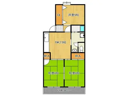 島名第五コーポ(3DK/3階)の間取り写真