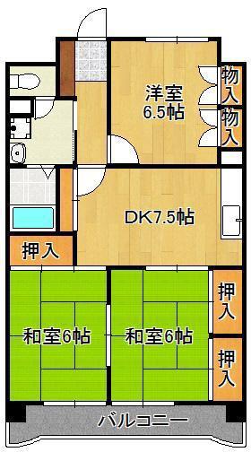 グランドハイツ村上(3DK/5階)の間取り写真