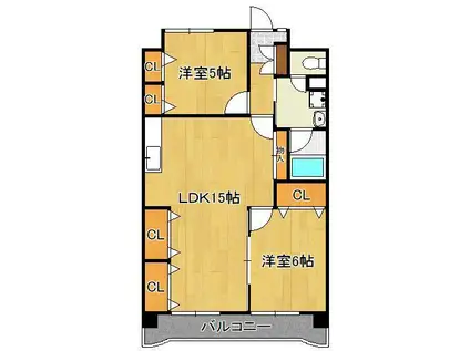 グランドハイツ村上(2LDK/6階)の間取り写真