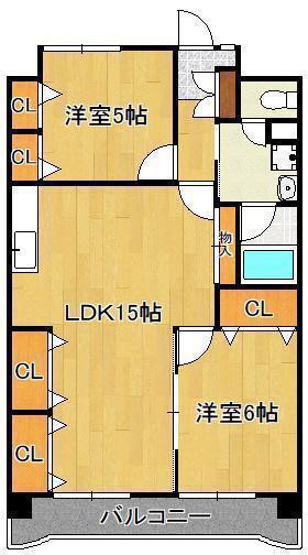 グランドハイツ村上(2LDK/6階)の間取り写真