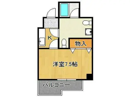 ボヌール三萩野(1K/2階)の間取り写真