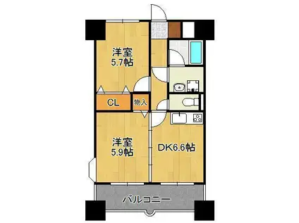 ニューシティアパートメンツ南小倉Ⅰ(2DK/4階)の間取り写真