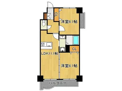ニューシティアパートメンツ南小倉Ⅰ(2LDK/9階)の間取り写真