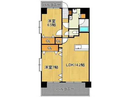 ニューリバー三萩野(2LDK/7階)の間取り写真