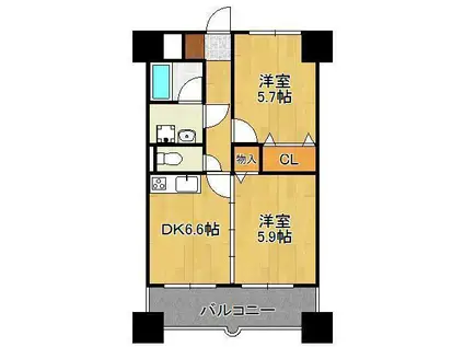 ニューシティアパートメンツ南小倉Ⅱ(2DK/10階)の間取り写真