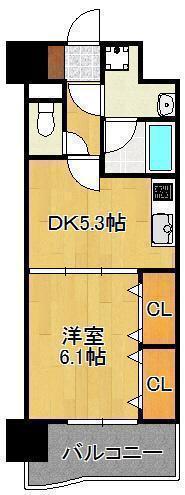 ニューシティアパートメンツ南小倉Ⅱ(1DK/2階)の間取り写真