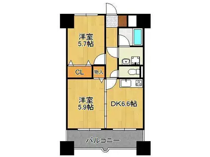 ニューシティアパートメンツ南小倉Ⅱ(2DK/3階)の間取り写真