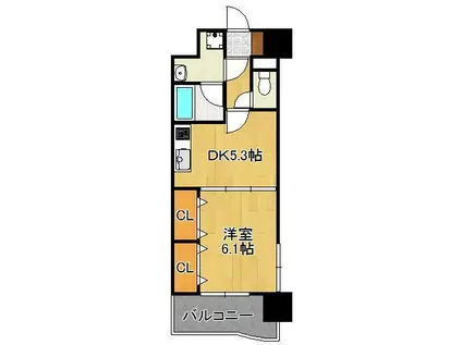 ニューシティアパートメンツ南小倉Ⅱ(1DK/4階)の間取り写真