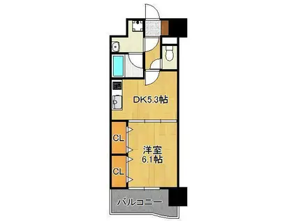 ニューシティアパートメンツ南小倉Ⅱ(1DK/6階)の間取り写真