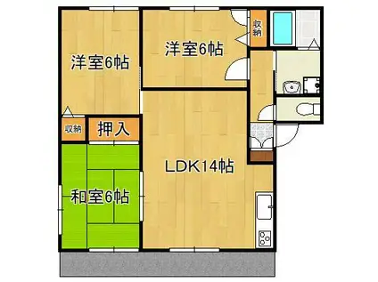 クッキースクエアA棟(3LDK/1階)の間取り写真