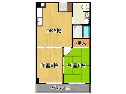 サンコーポ熊本(2DK/6階)の間取り写真