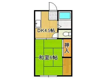 ヤングハイツ三郎丸(1DK/2階)の間取り写真