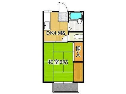 ヤングハイツ三郎丸(1DK/2階)の間取り写真