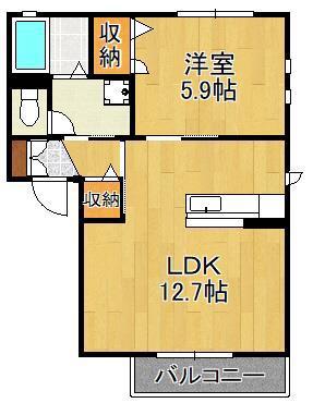 五ツ石の庄2 B棟(1LDK/2階)の間取り写真