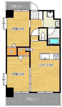 ウィングス三萩野(2LDK/4階)の間取り写真