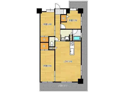 ウィングス三萩野(3LDK/5階)の間取り写真