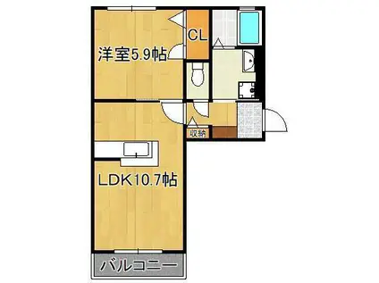 クラヴィエ三萩野F棟(1LDK/1階)の間取り写真