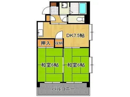 シティハイツ三郎丸(2DK/2階)の間取り写真