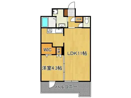 フェリシエ三萩野(1LDK/11階)の間取り写真