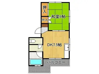 パークハイツ三萩野(1DK/1階)の間取り写真