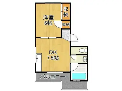 パークハイツ三萩野(1DK/1階)の間取り写真