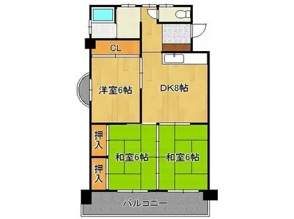 ブライトハーツ片野新町(3DK/3階)の間取り写真